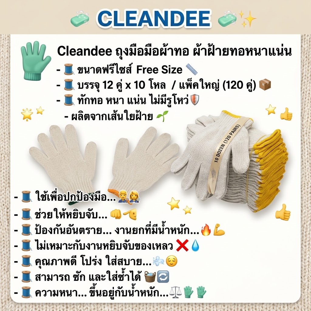 ถุงมือผ้าทอ 5,6,7 ขีด - Image 2